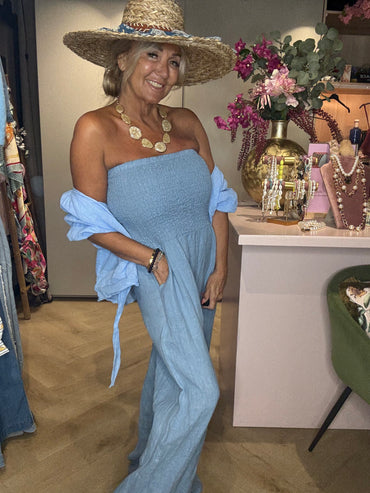 Jumpsuit Lichtblauw Linnenlook