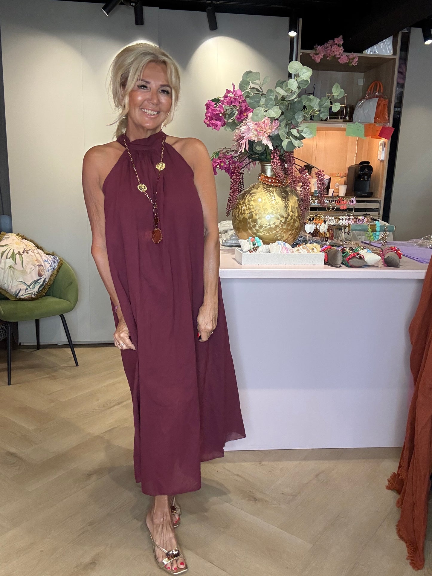 Dress Deep Bordeaux halter Cotton
