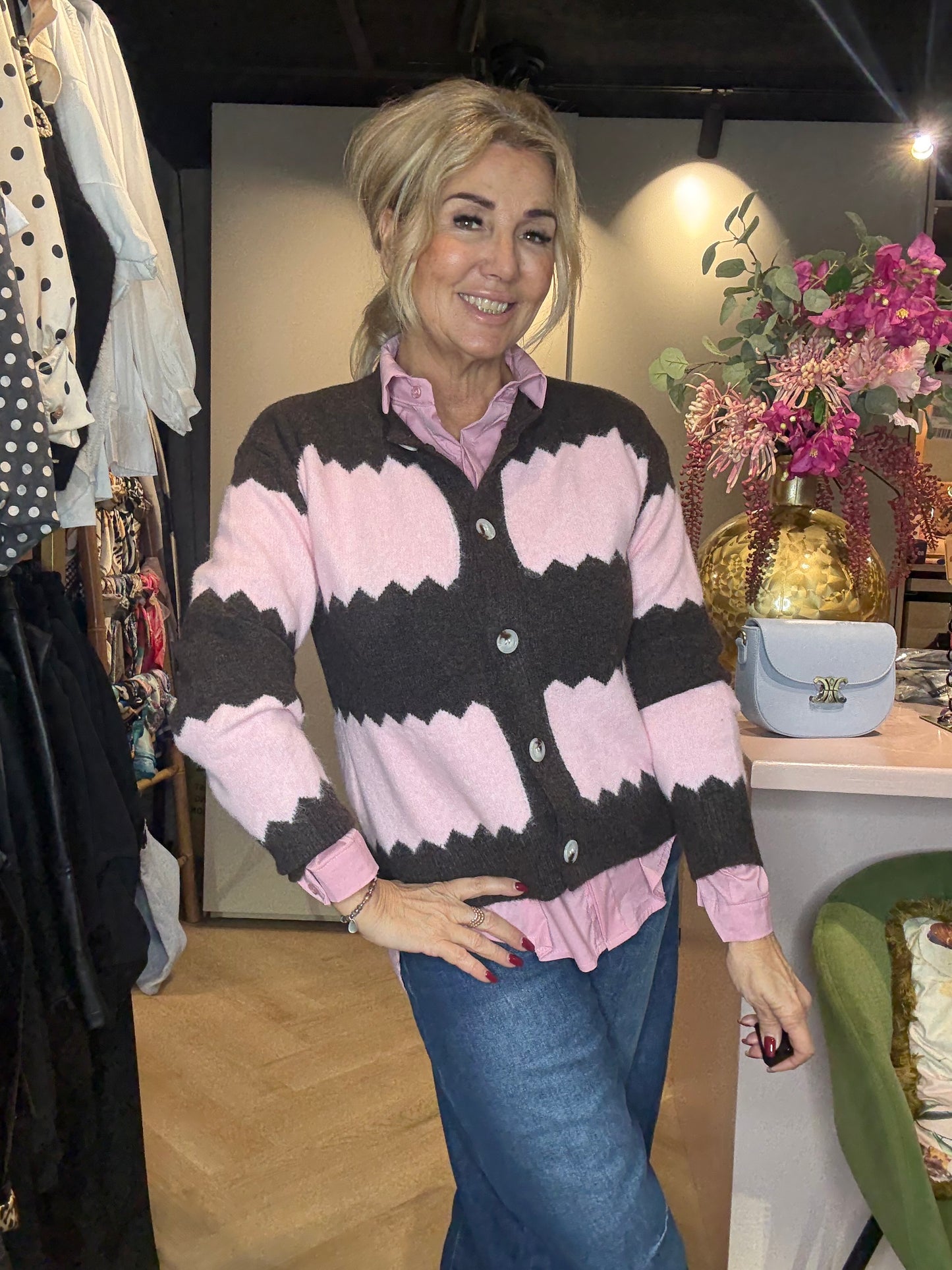 Vest Roos zigzag Rose / Bruin