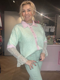 Vestje Ajour korte mouw Mint / Rose