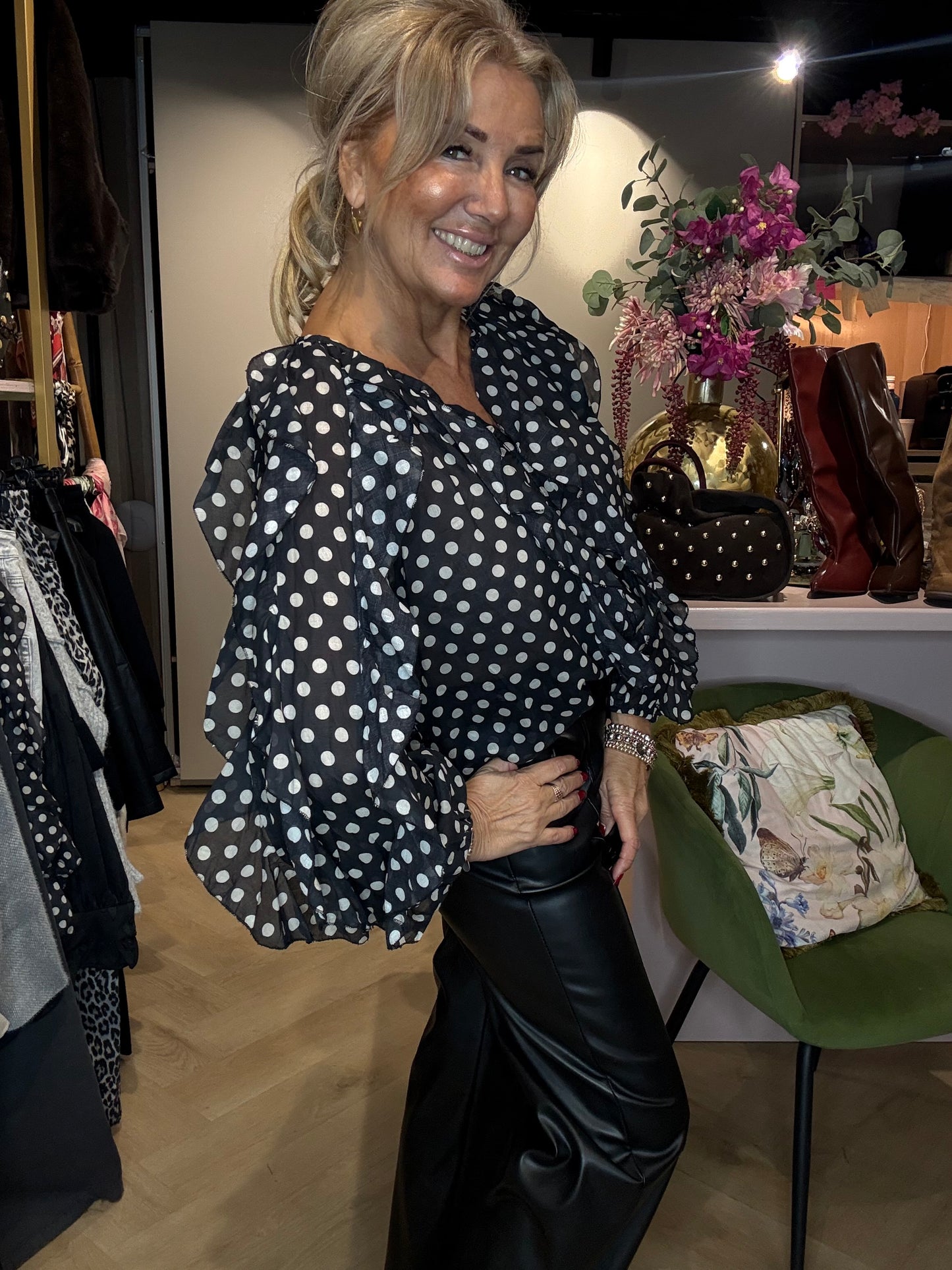 Blouse Polkadot Zwart Wit