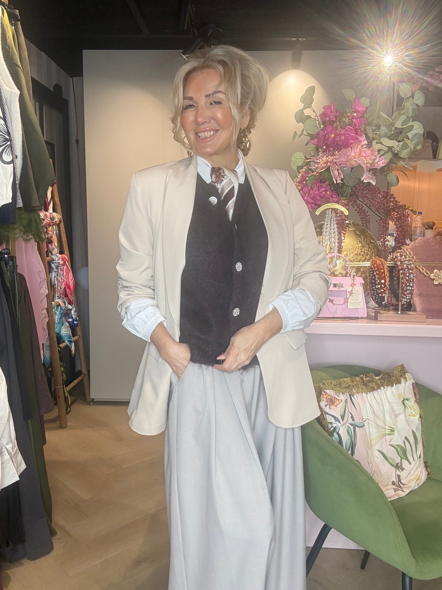 Veste col smoking manches Beige