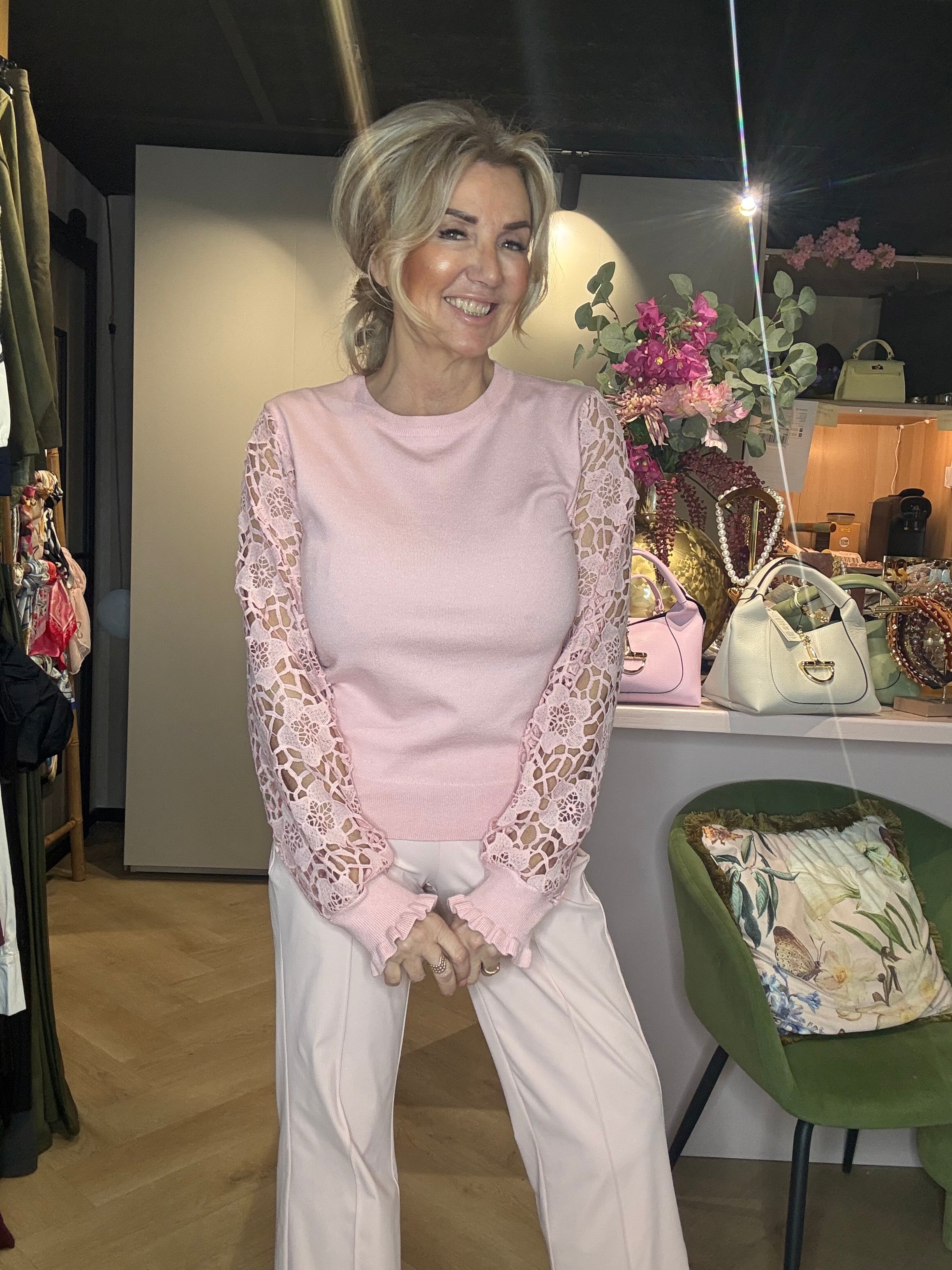 Triple Nine TR9006 Sweater kanten mouw Poeder Rose