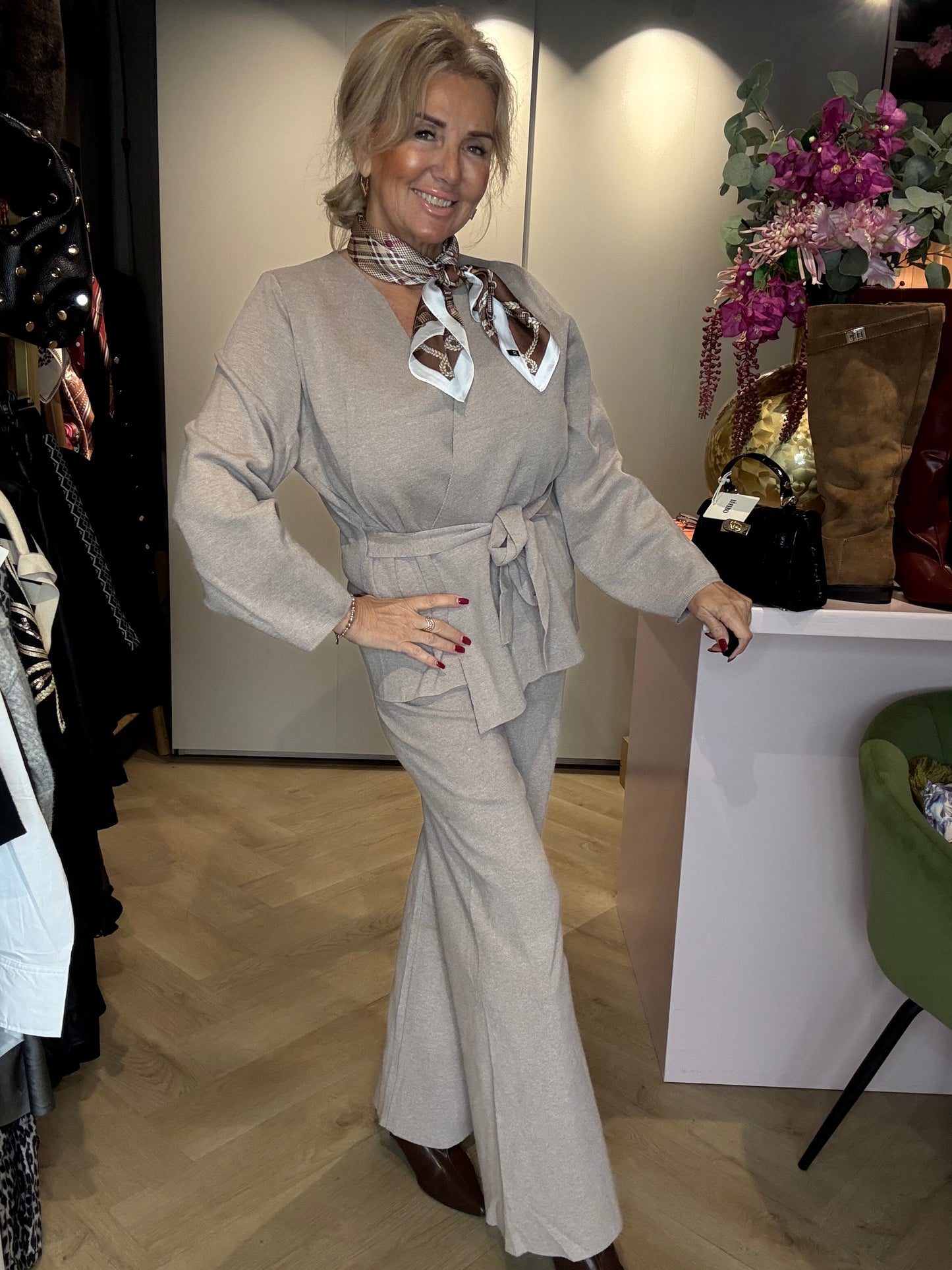 2 Delige Knitwear Set Taupe