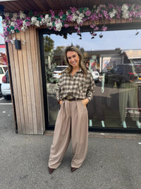 Pantalon Broek pliszírozott homokszínű