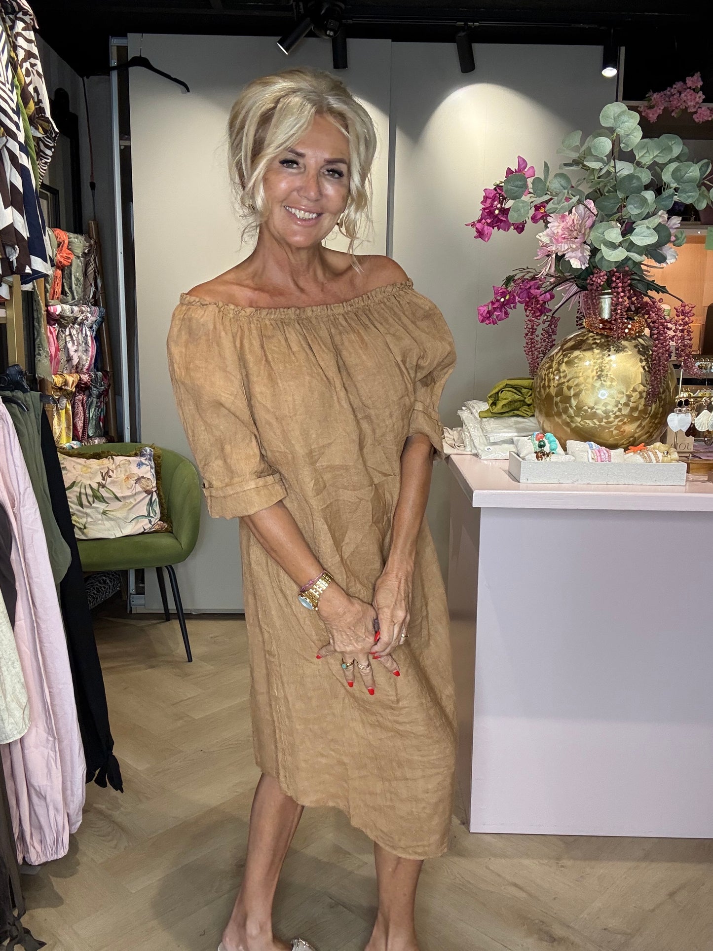 Jurk linnen Camel