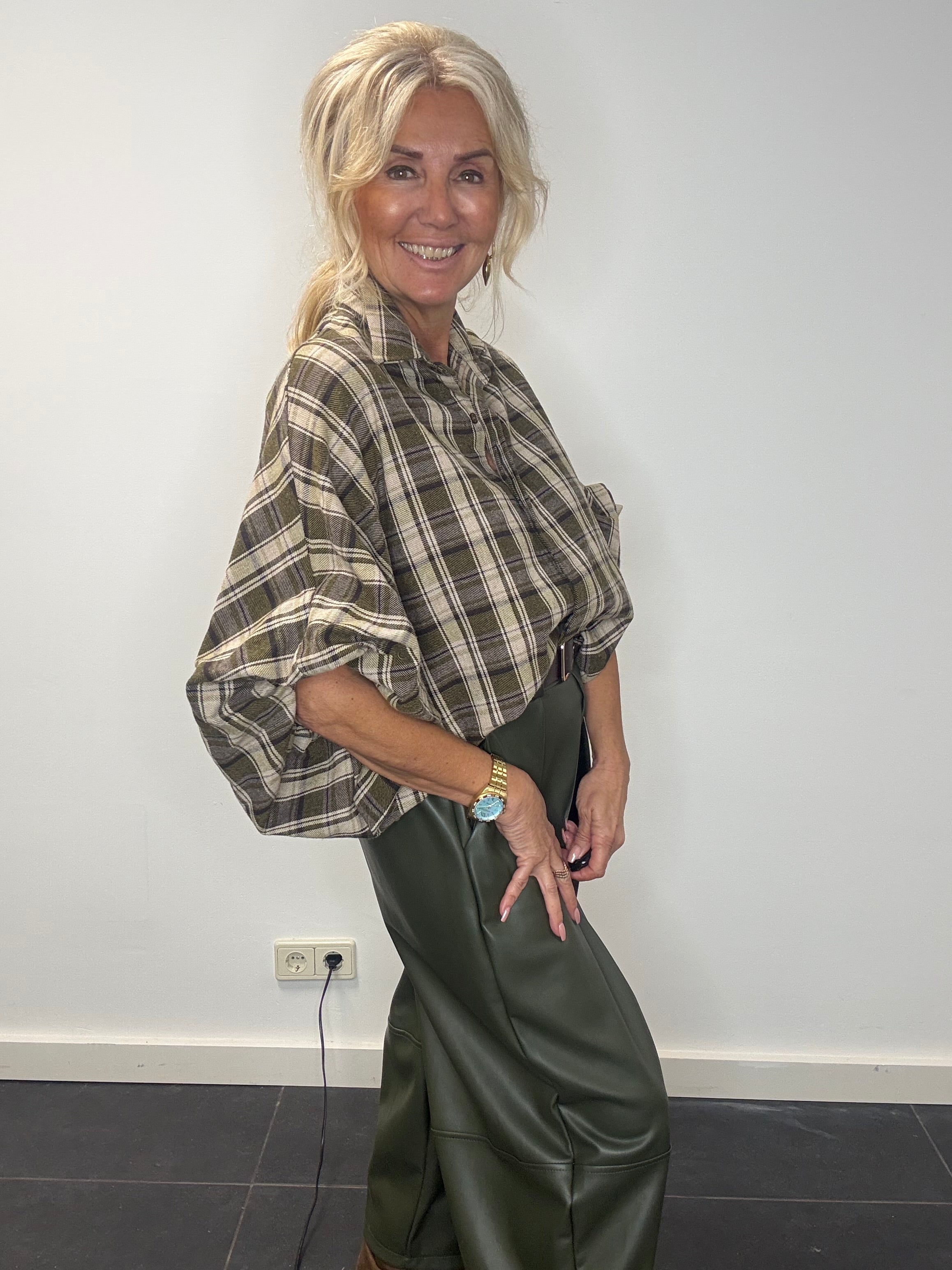 Blouse Emma vert mousse à carreaux