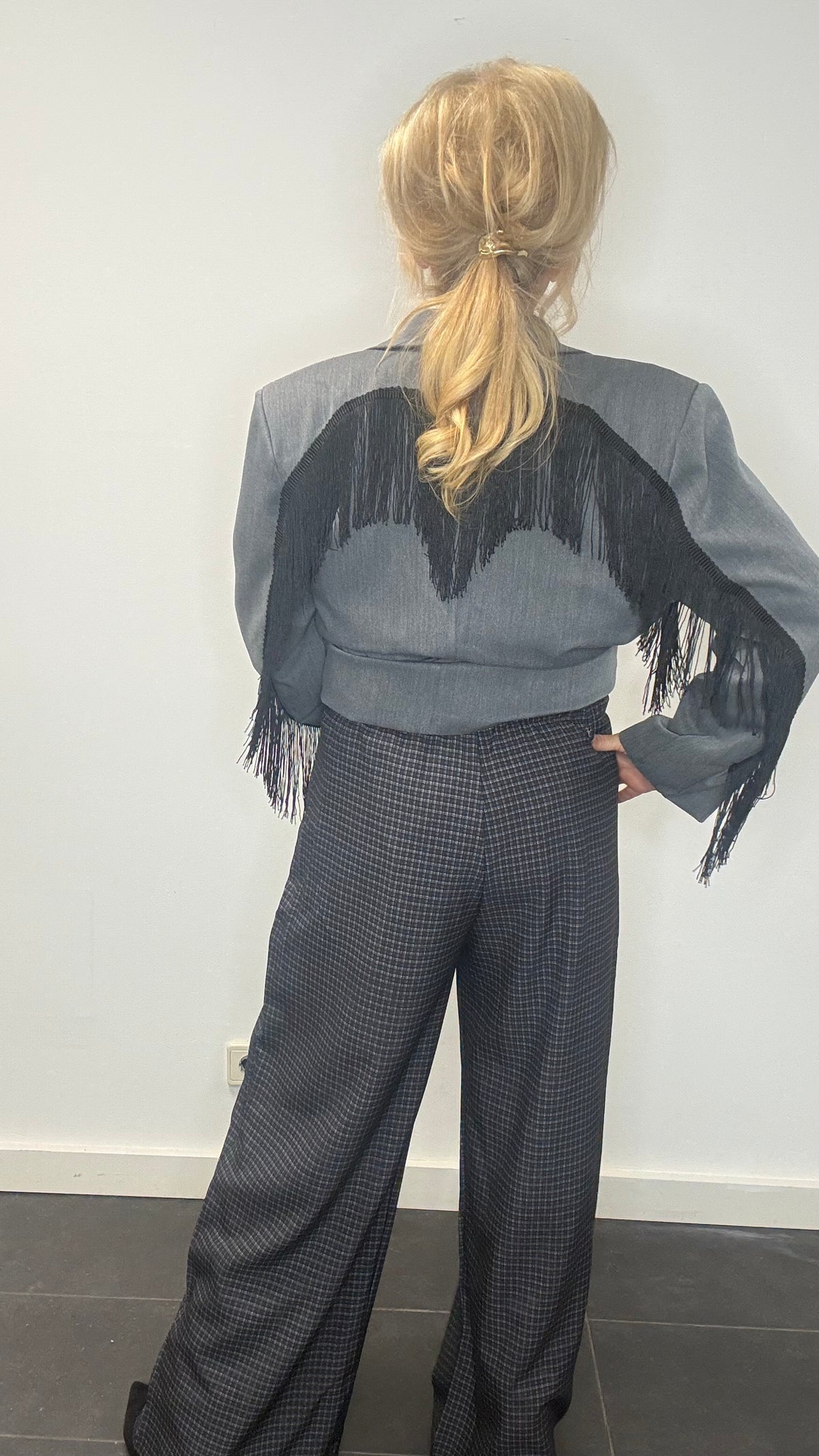 Broek plooi Pien ruit grijs /zwart