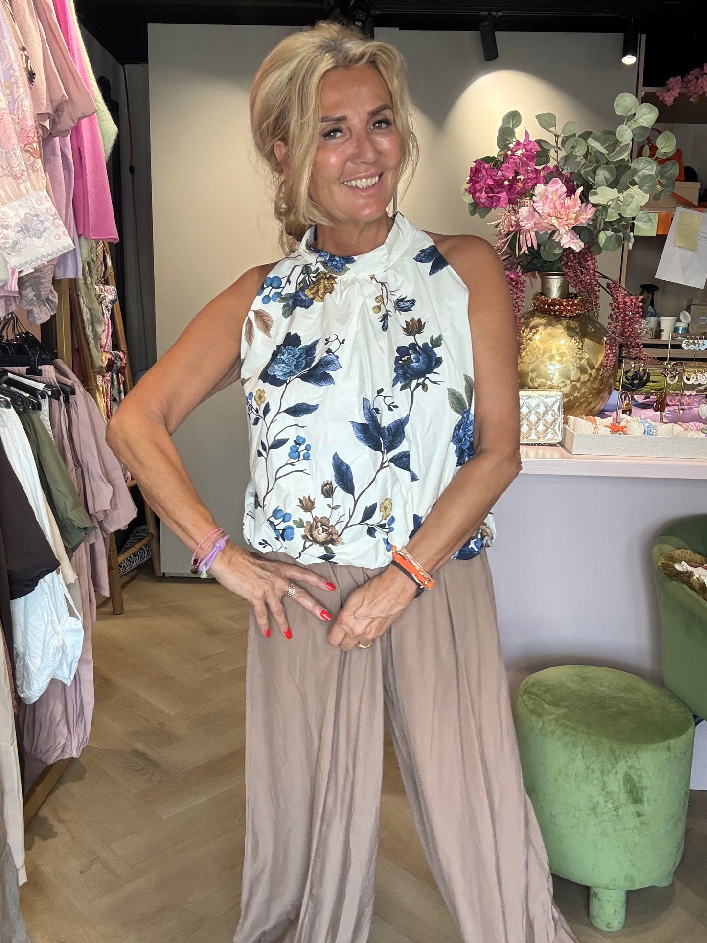Halter top Flower blauw