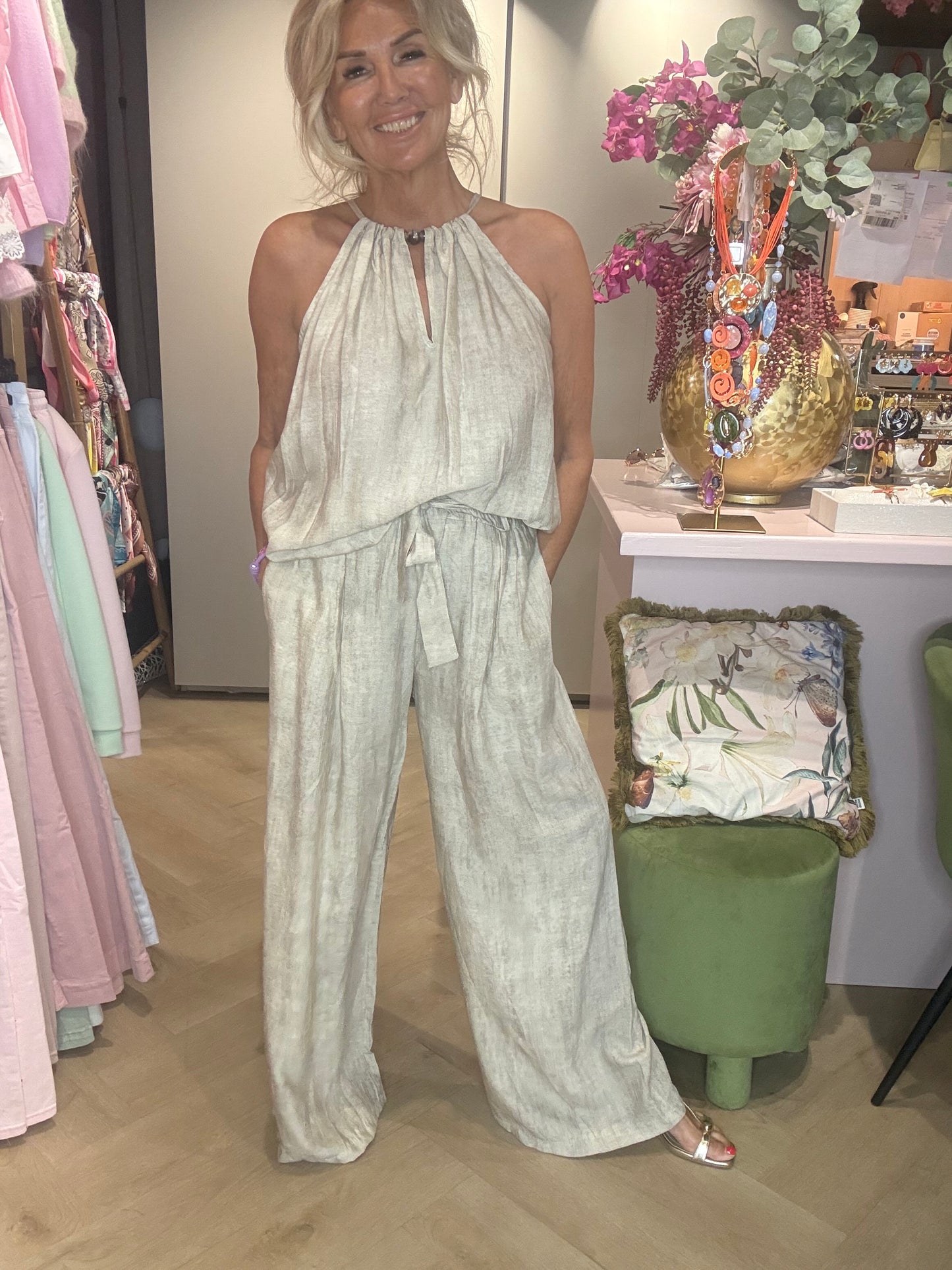 2 Delige set beige linnen look