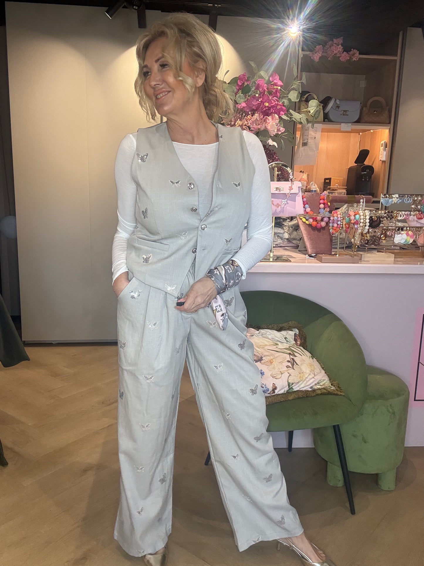 Broek vlinder Straight leg Grijs/ Taupe