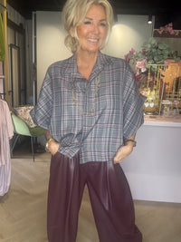 Blus Emma grå taupe/bordeaux