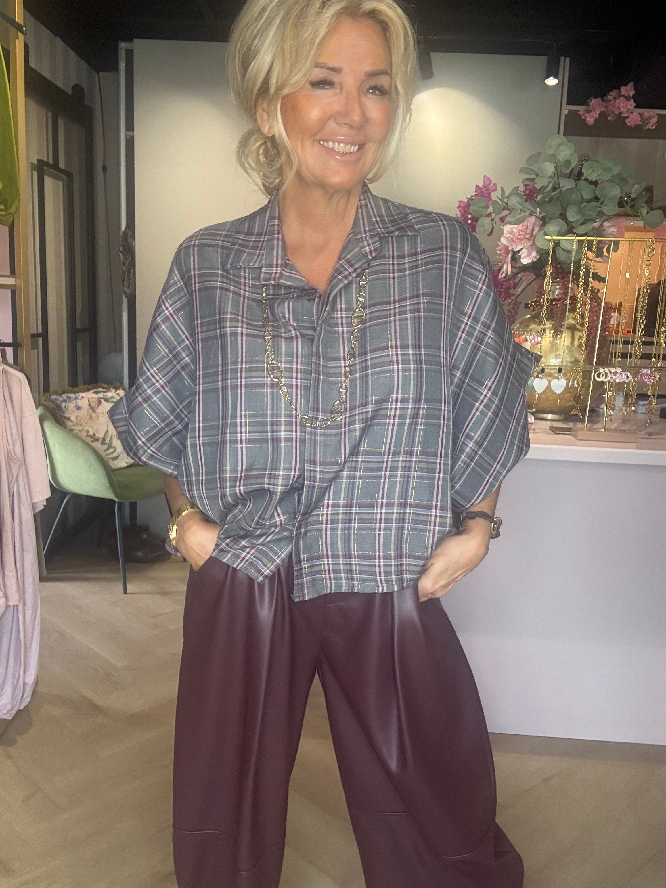 Bluse Emma grå taupe/bordeaux