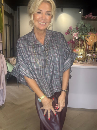 Bluse Emma grå taupe/bordeaux
