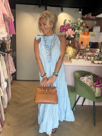 Linen halter dress with bow light blue 🩵