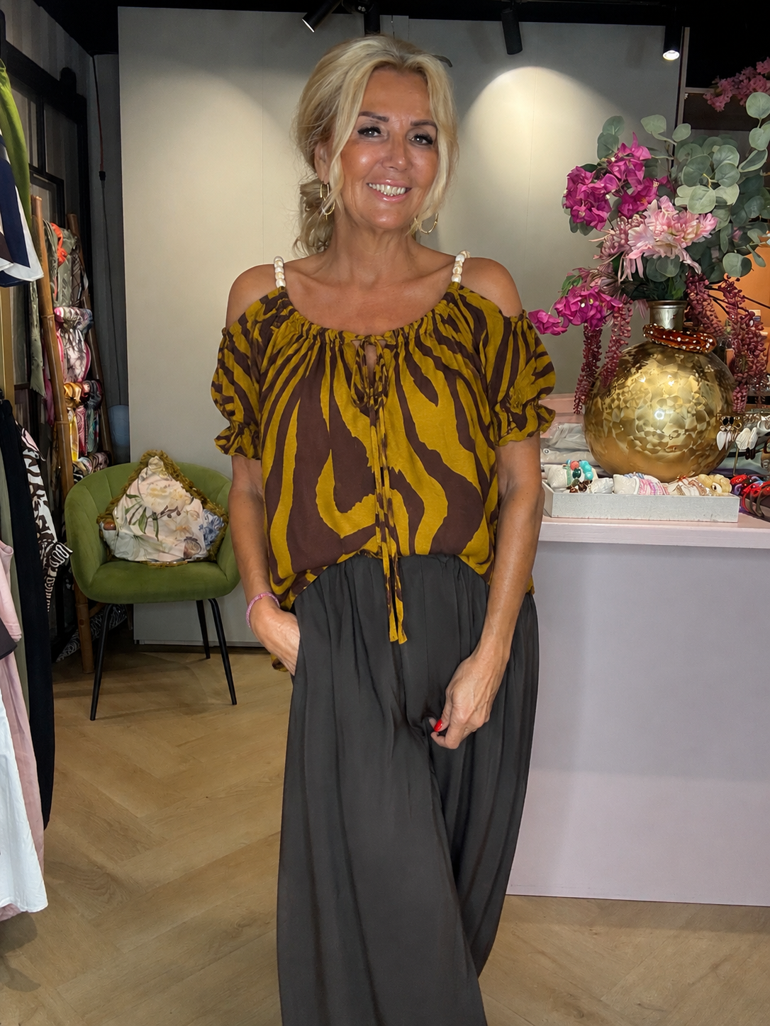 Blus Zebra senapsgul brun
