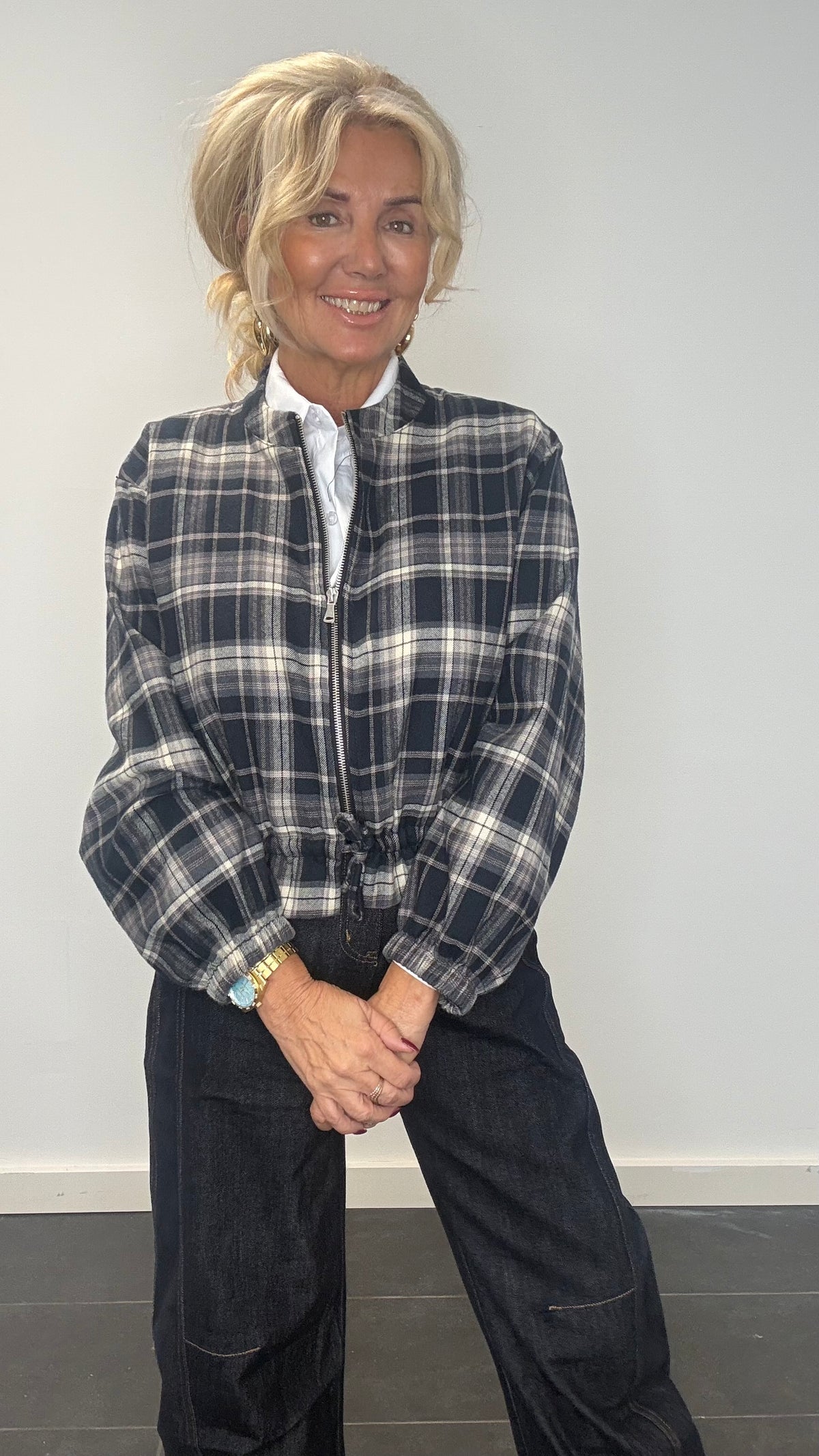 Blouson en flanel à carreaux bleu foncé