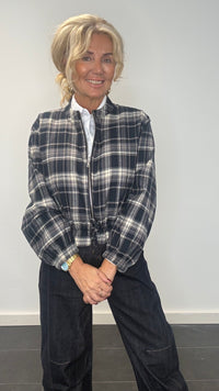 Blouson en flanel à carreaux bleu foncé