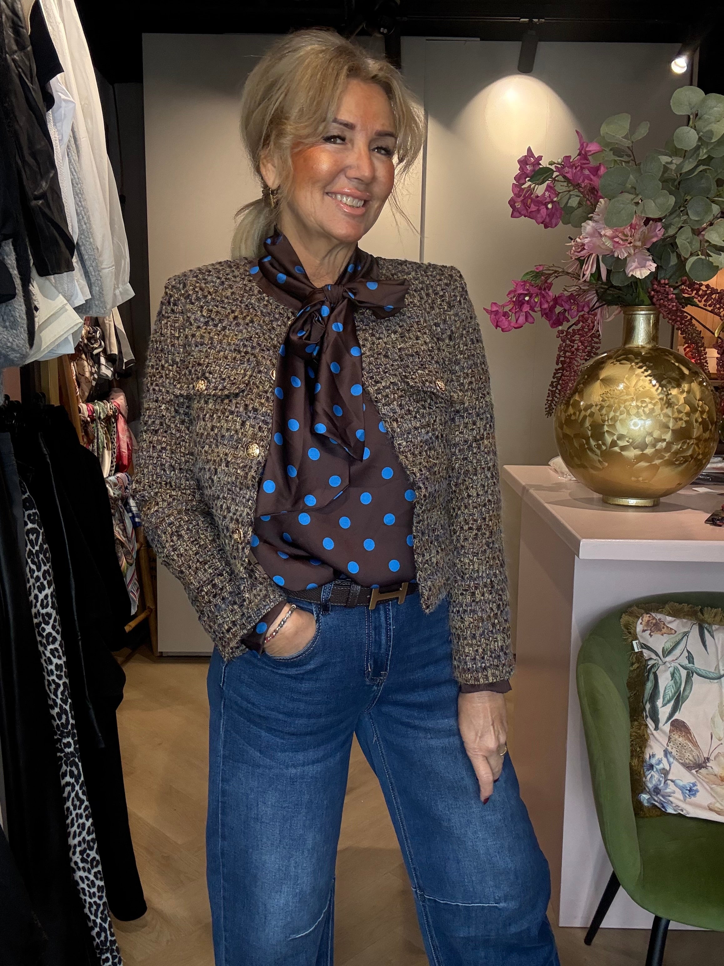 Polkadot blouse Bruin /Cobalt stip