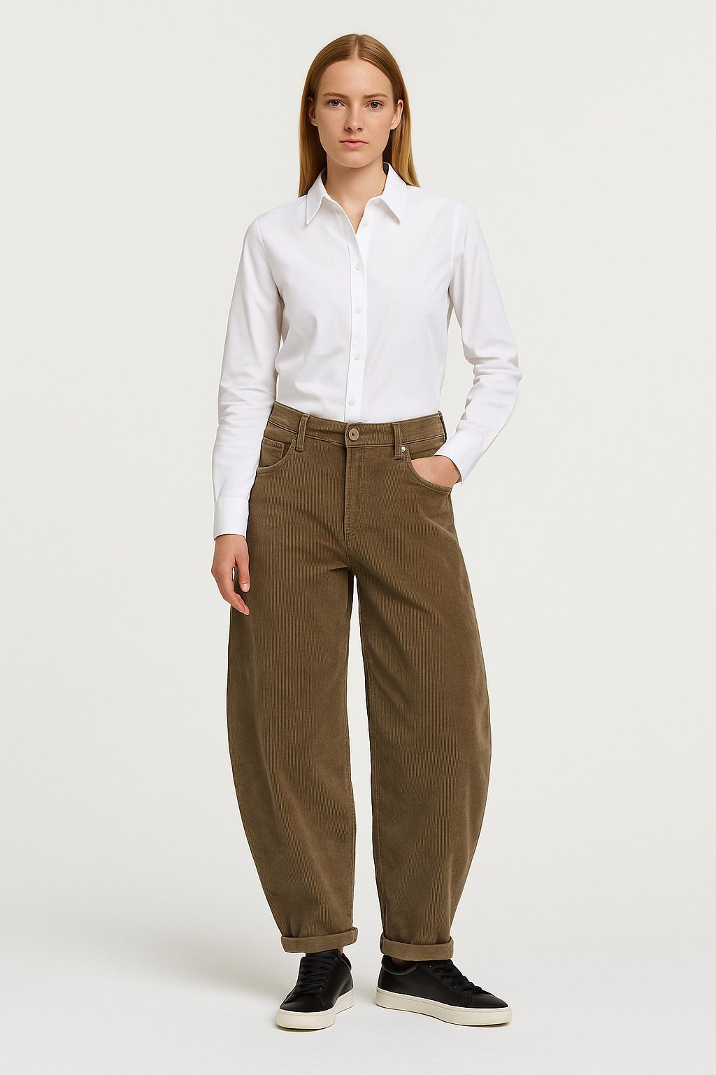 Broek Barrel  Rib Cord Olive