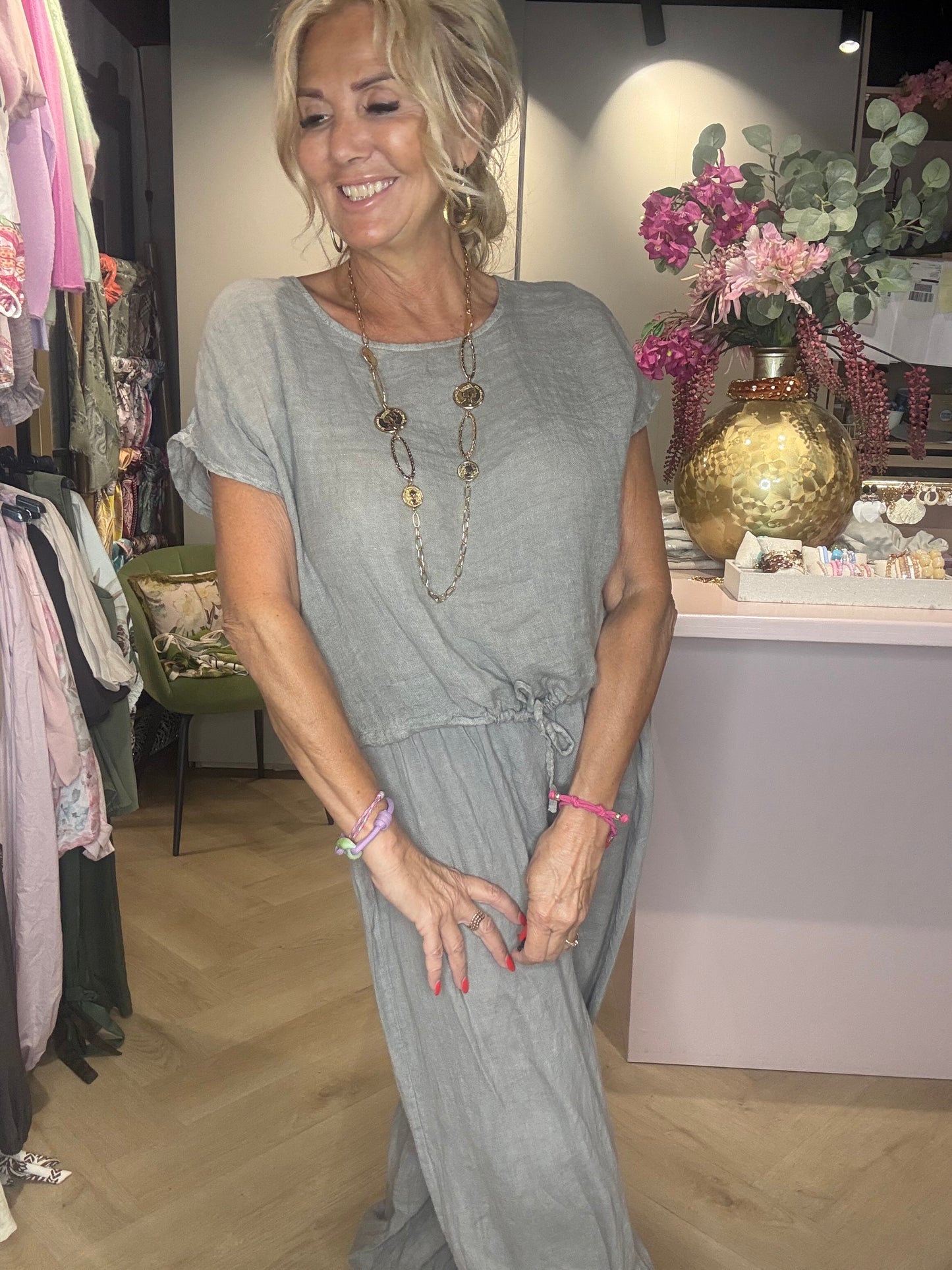 Linned top taupe