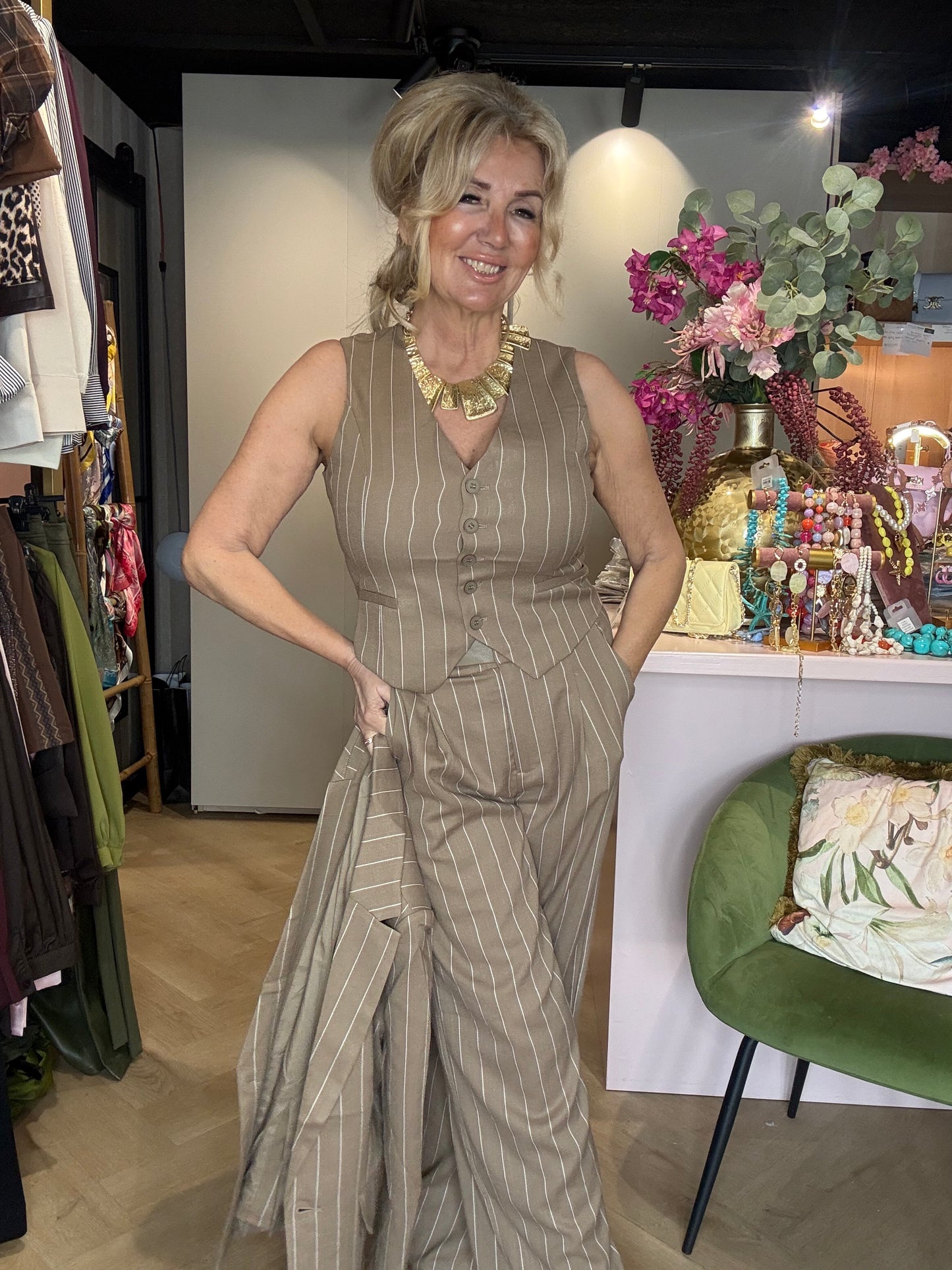 Gilet Taupe Krijtstreep