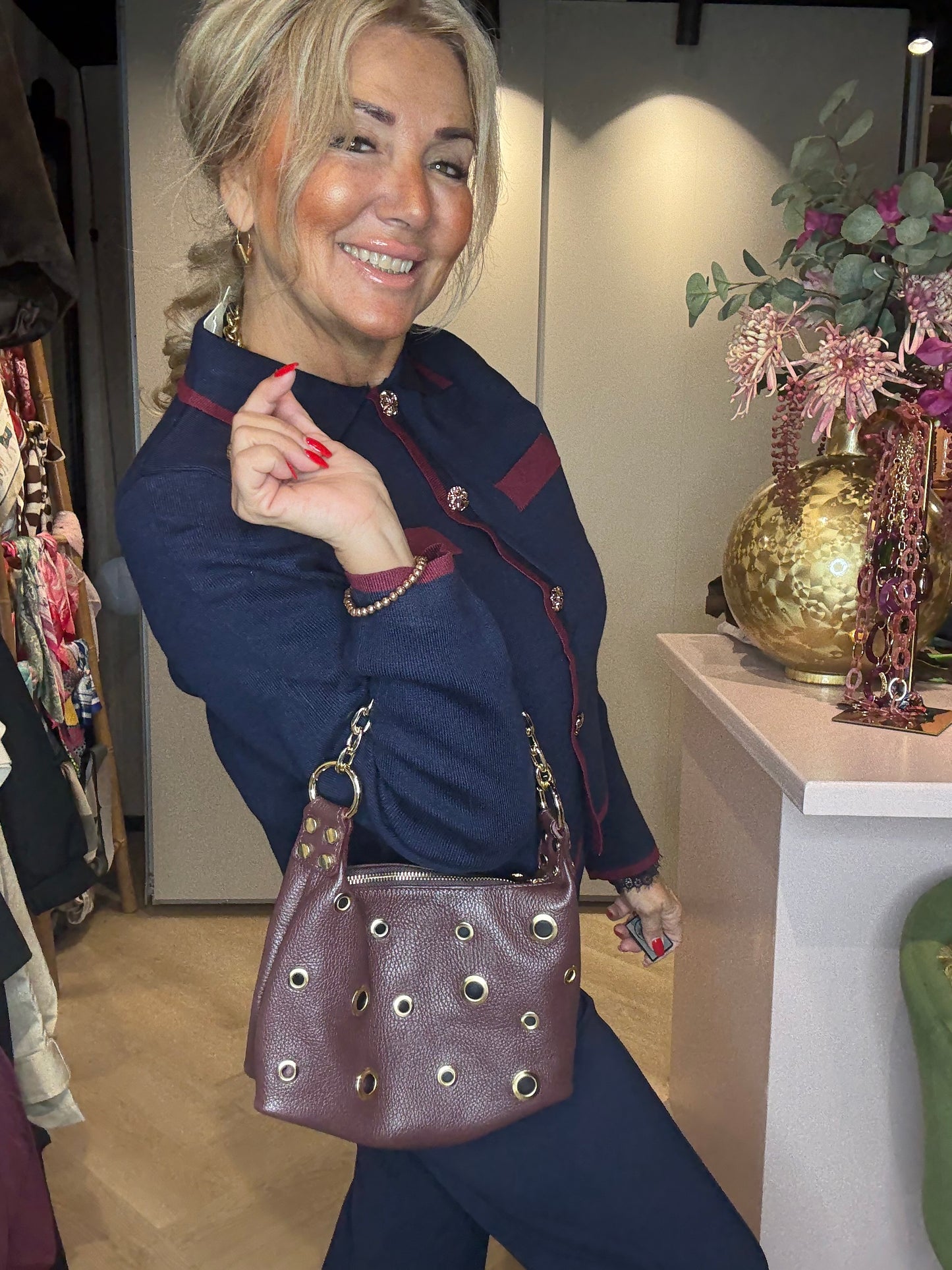 Truitje Gold Buttons Blauw Bordeaux
