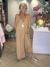 Jurk linnen strik Camel