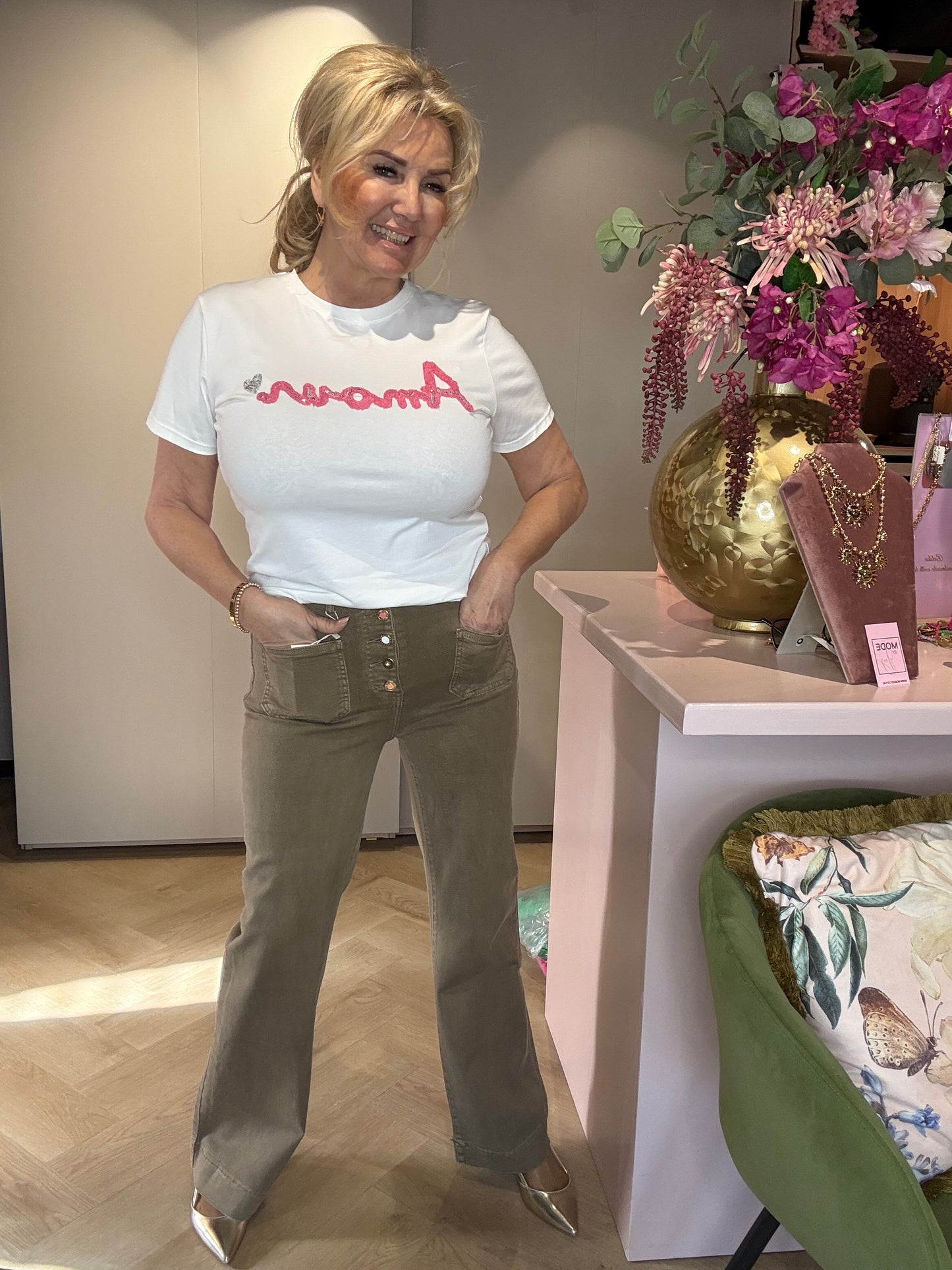 T-Shirt  Wit, tekst Amour