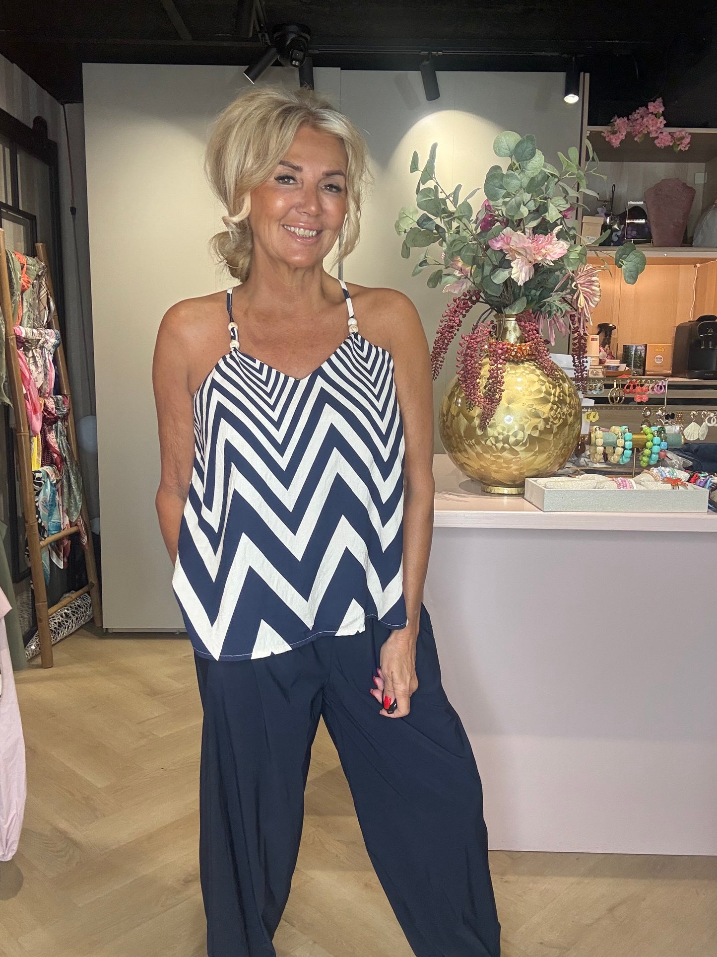 Navy blue zigzag top