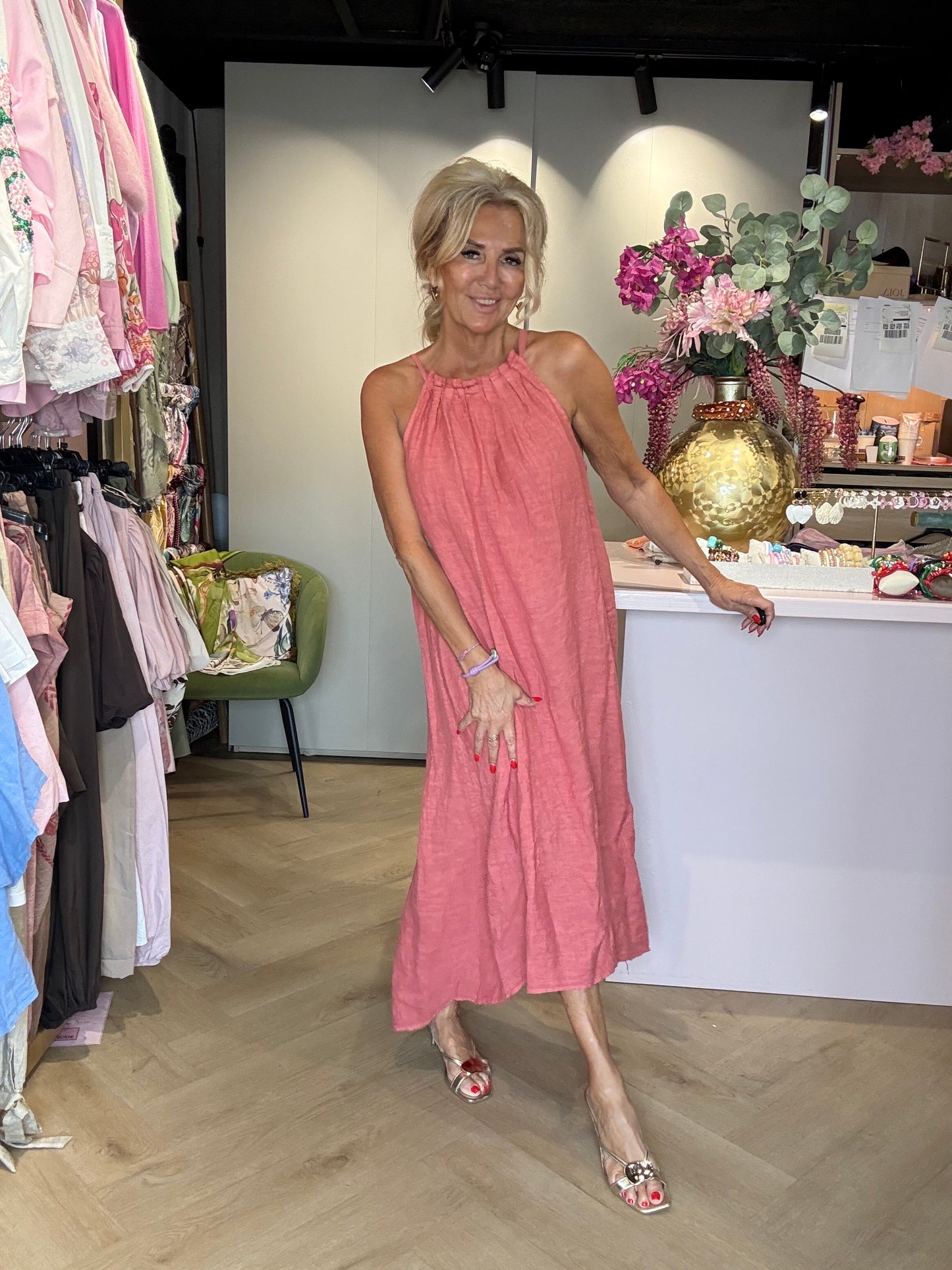 Halter jurk St Barths Linnen Blush