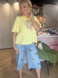 T-shirt med ballonærme og stribe, gul