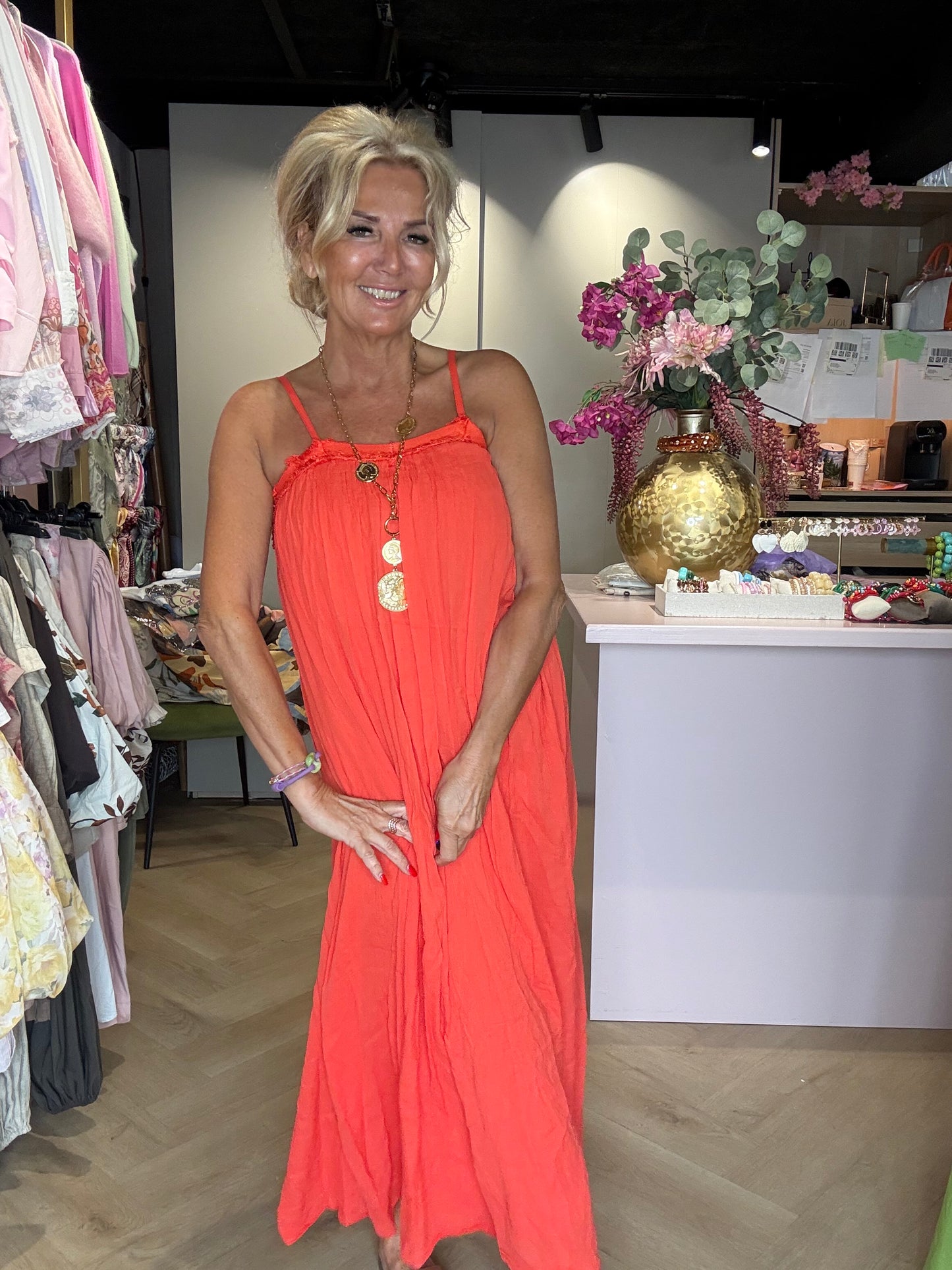 Mykonos coral dress