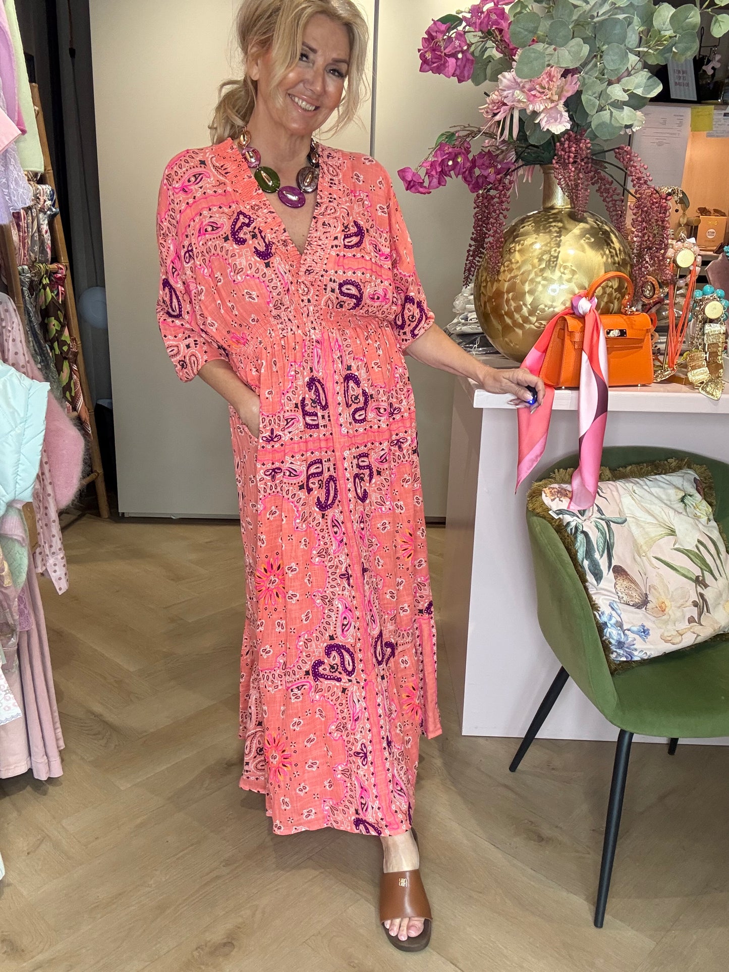 Jurk peasley print Peach Rose