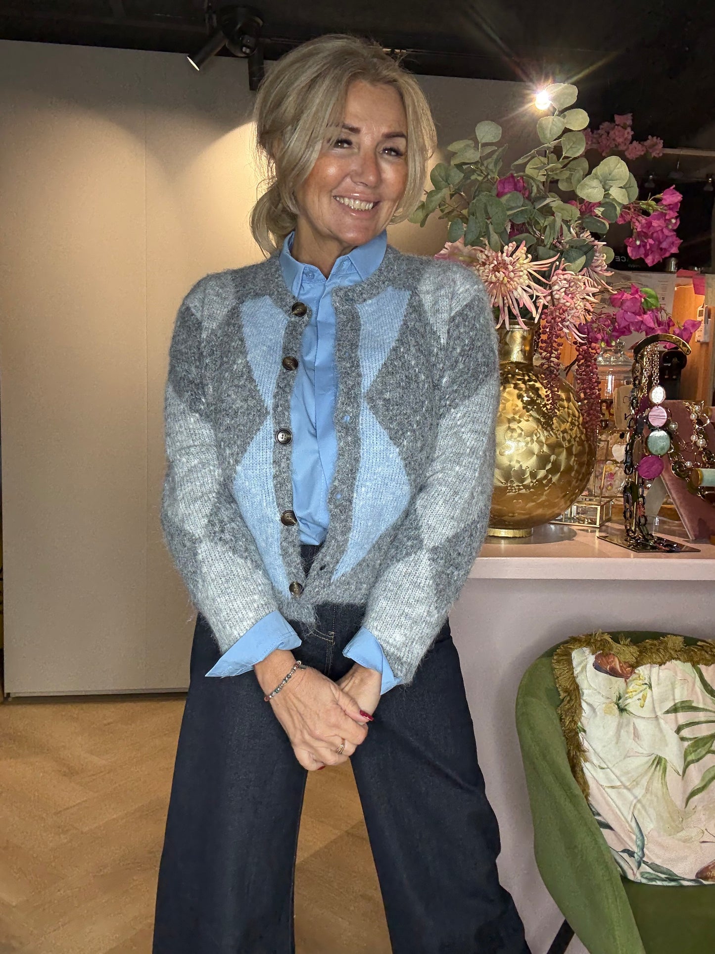 Vest Wiebertje Grijs/ Licht Blauw