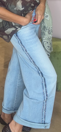 Jeansbukser med striber og strass