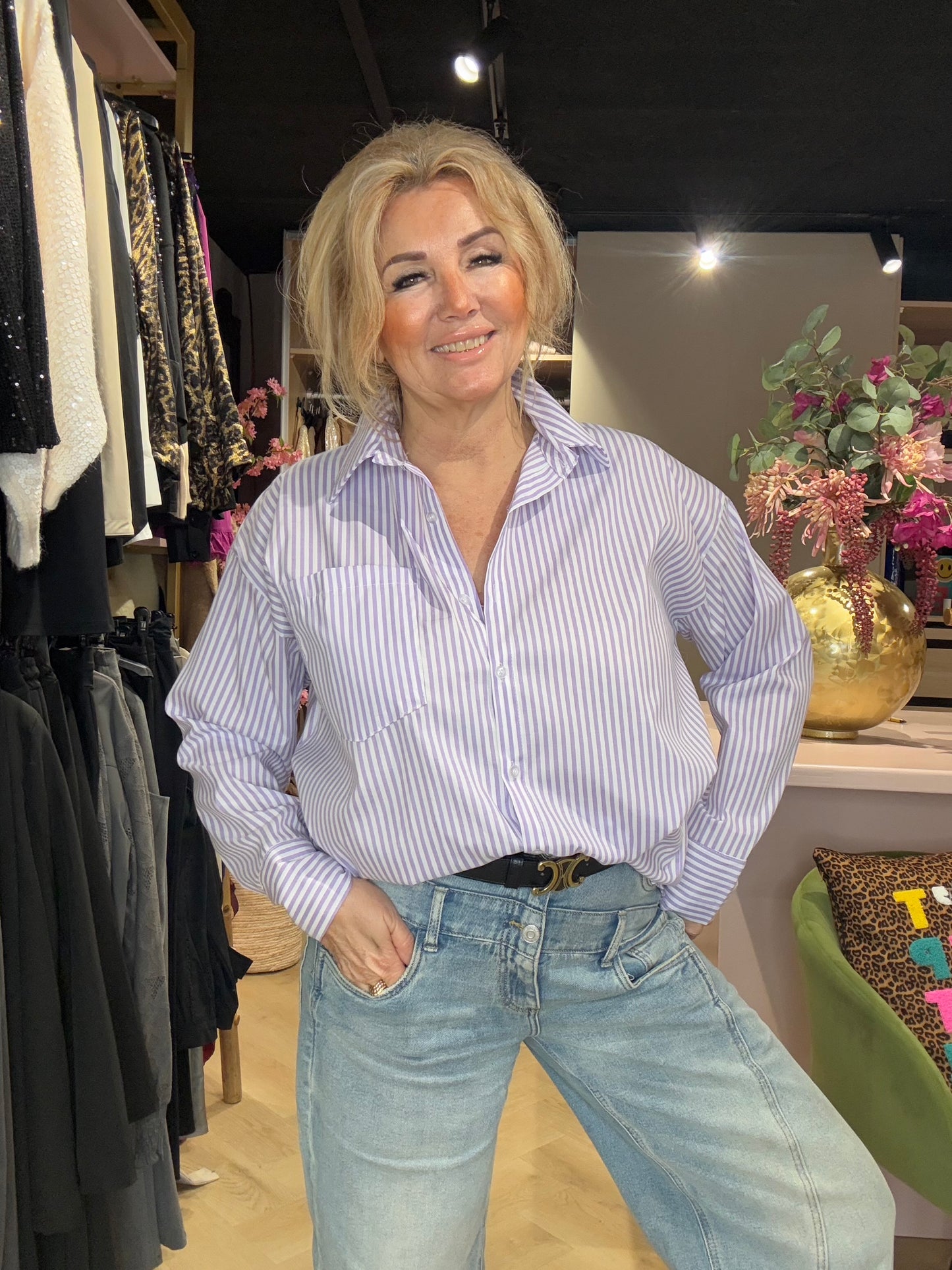 Blouse Lila-Wit Gestreept