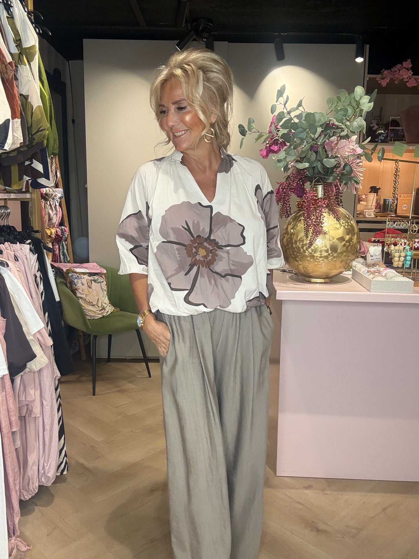 Blusejakke Blomst Taupe