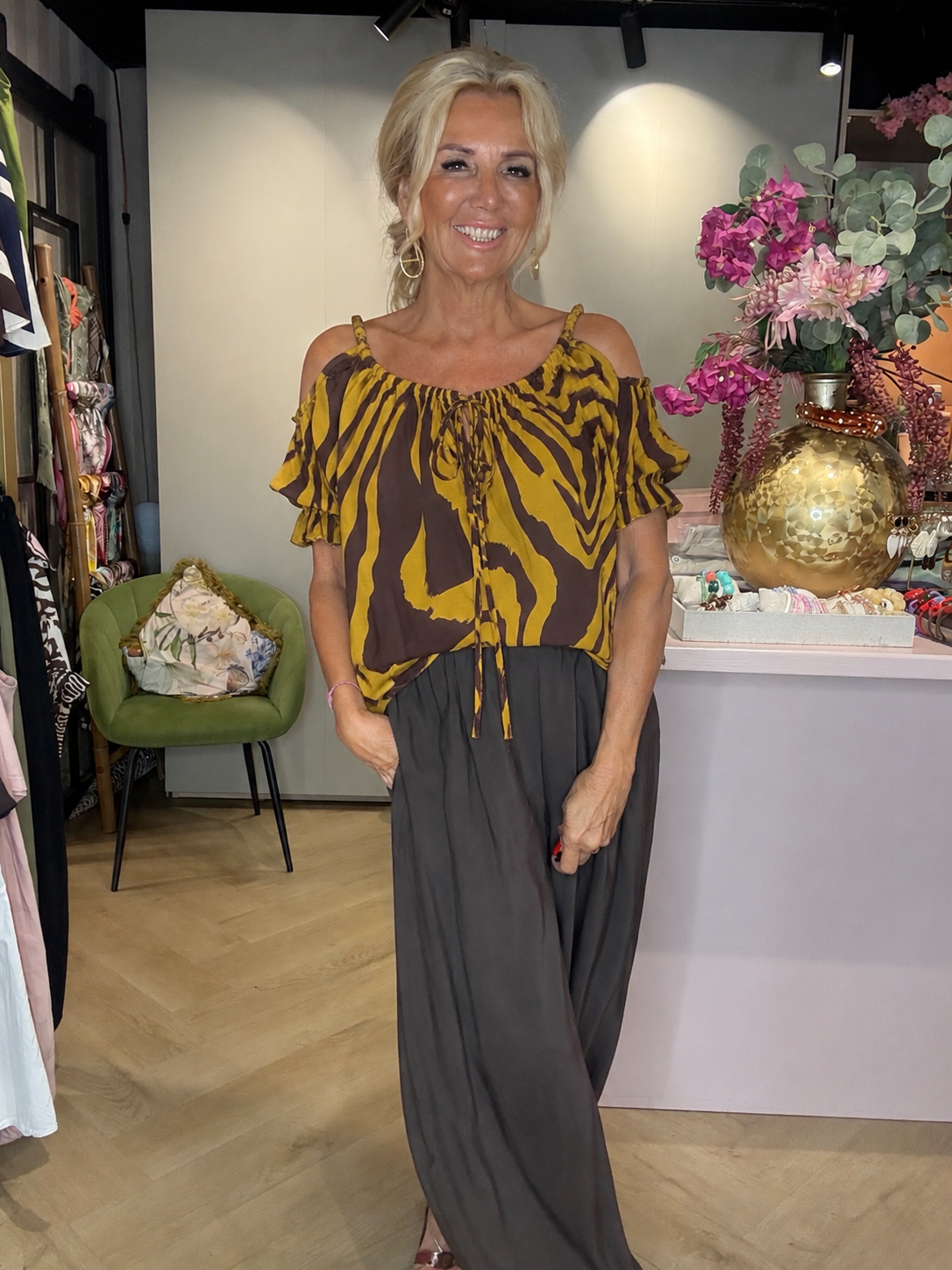 Blus Zebra senapsgul brun