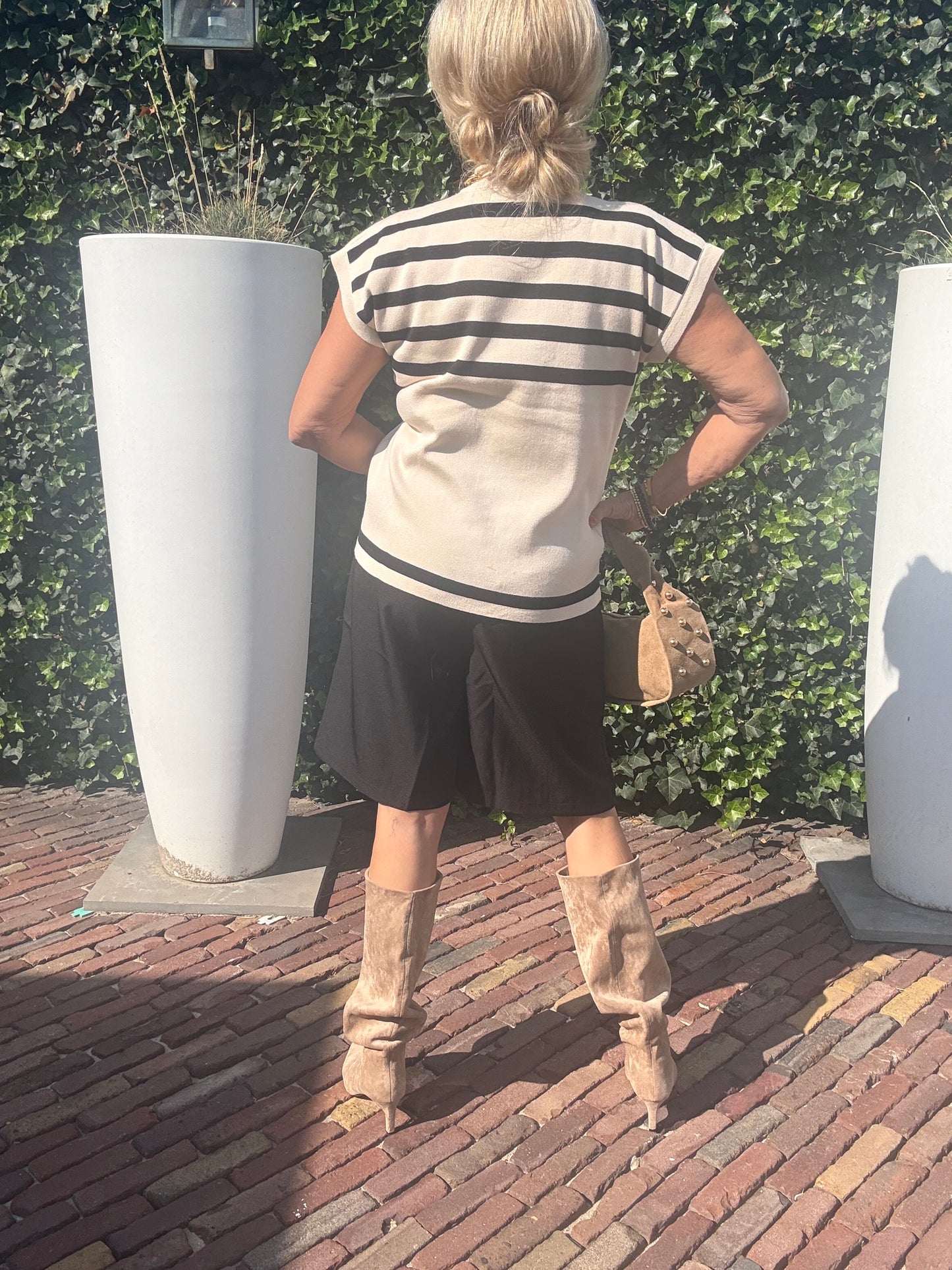 Top streep ecru Black
