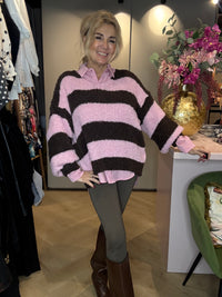 Bouclé Trui Rose /Bruin