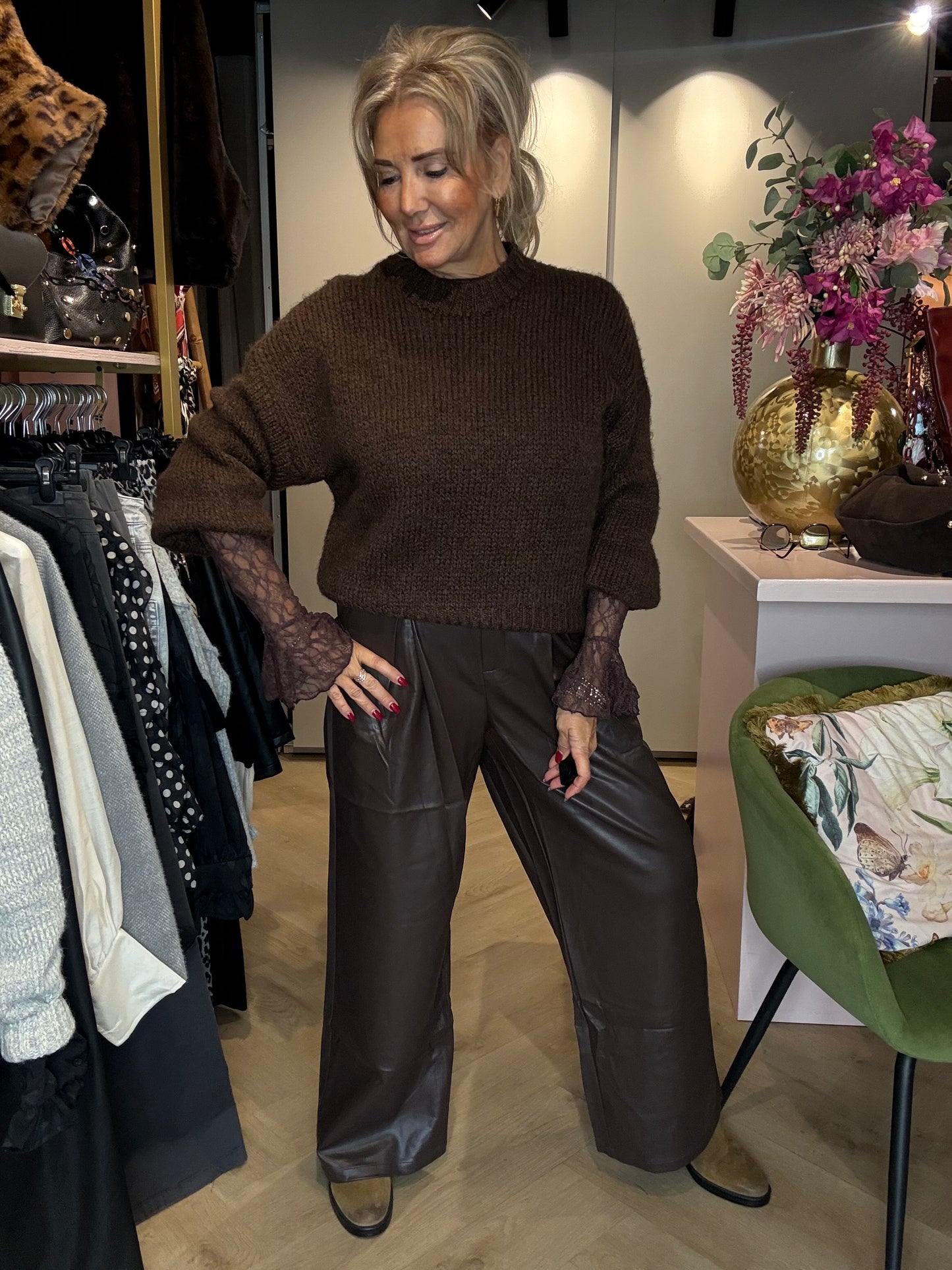 Leren Bandplooi Broek Bruin 🤎