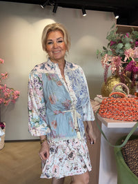 Ibiza Jurk , Romantisch  Bloemenprint Blauw
