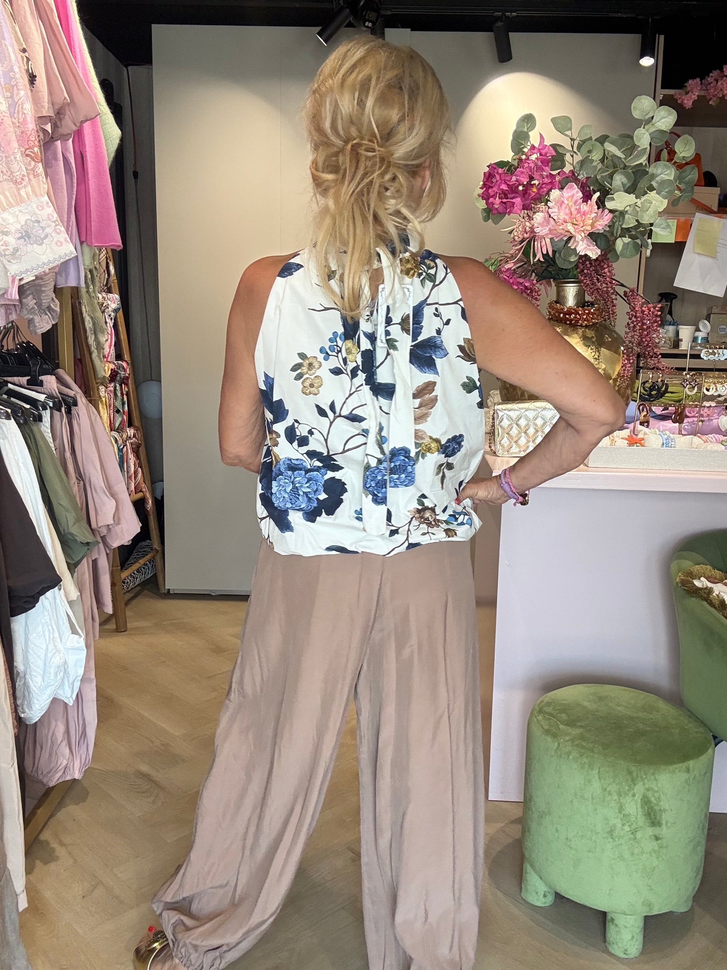 Halter top Flower blauw
