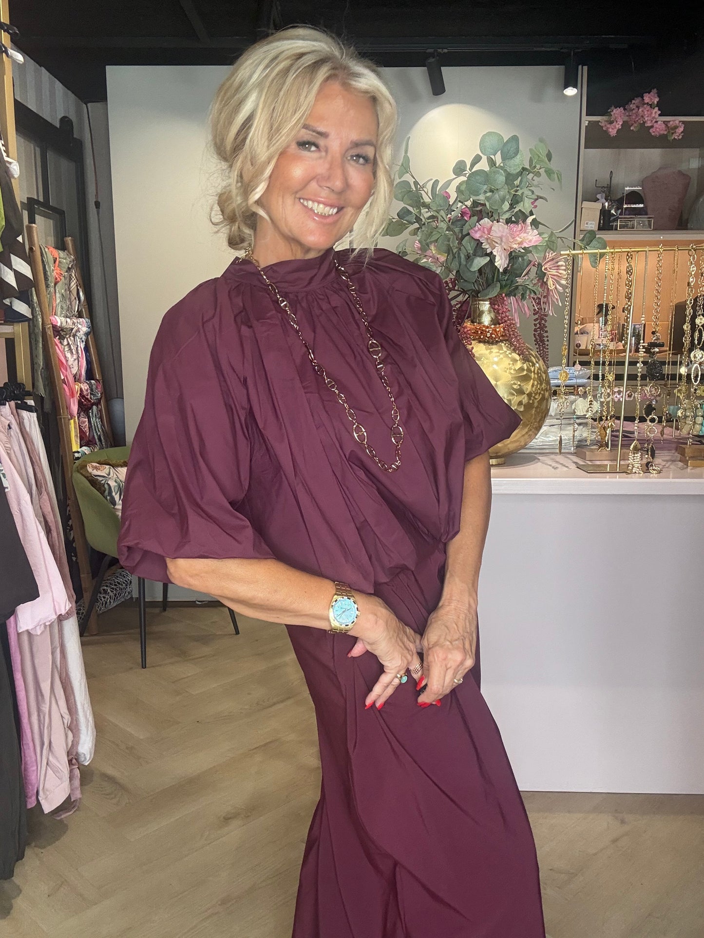 Blouse ballon à rayures bordeaux