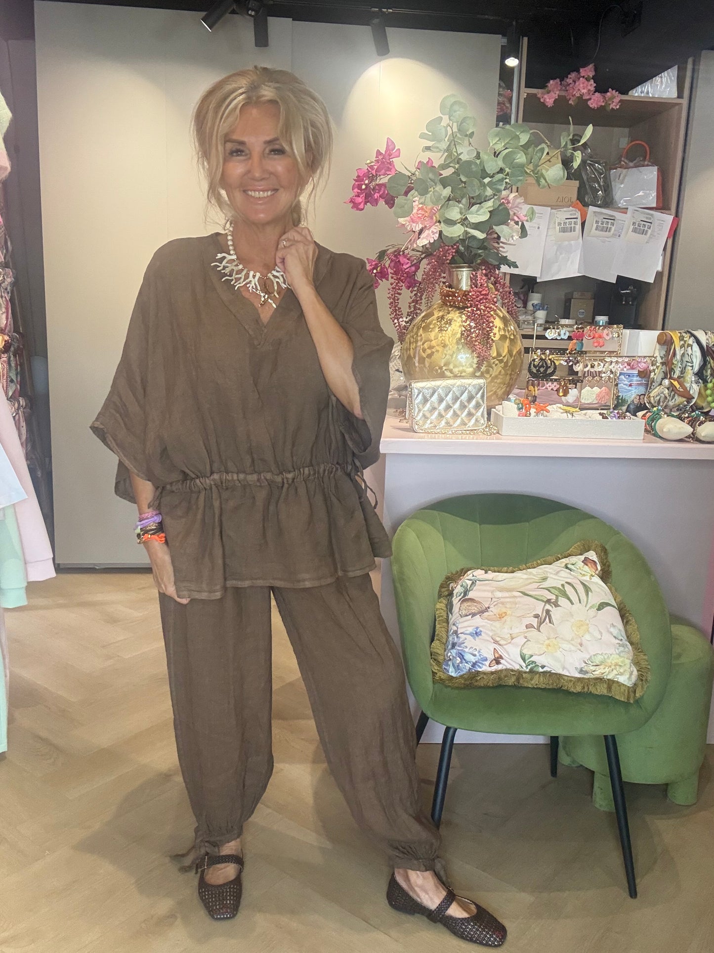Linnen broek Marbella bruin