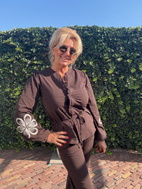 Triple Nine Blouse BLS5923  Broderie/Cord Donker Bruin