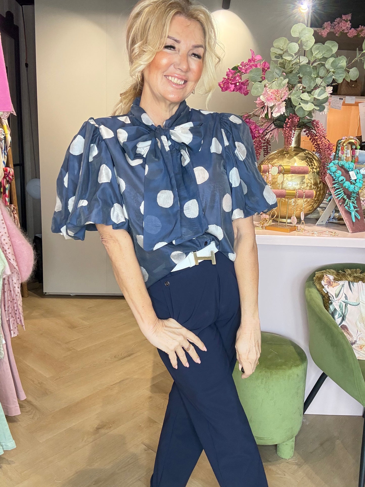 Bluse Store Prikker Mørkeblå