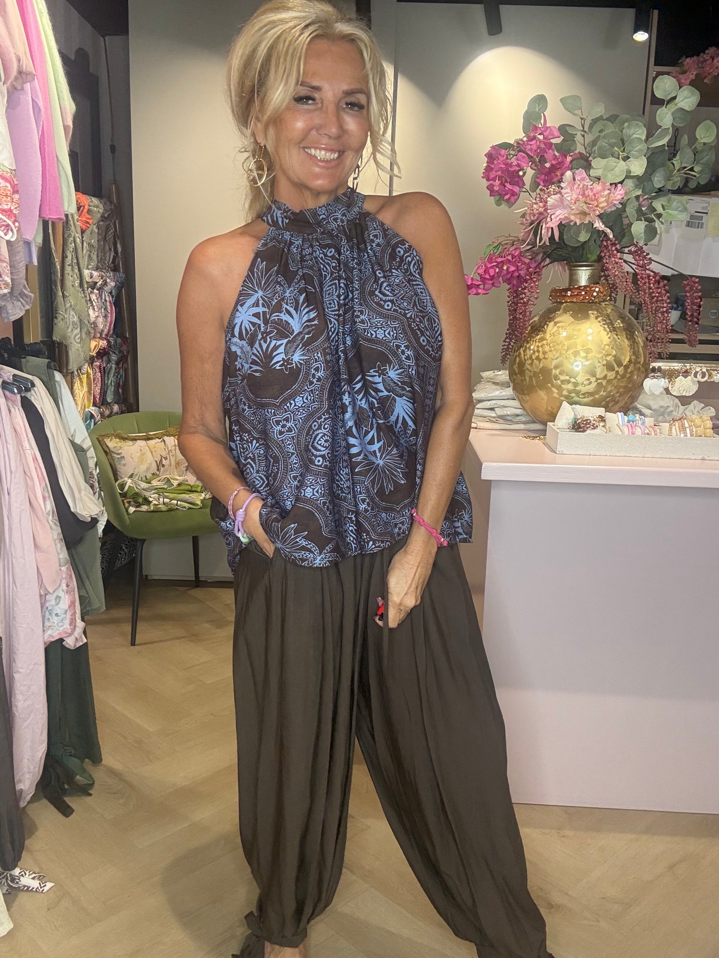 Halter top Bruin Blauw