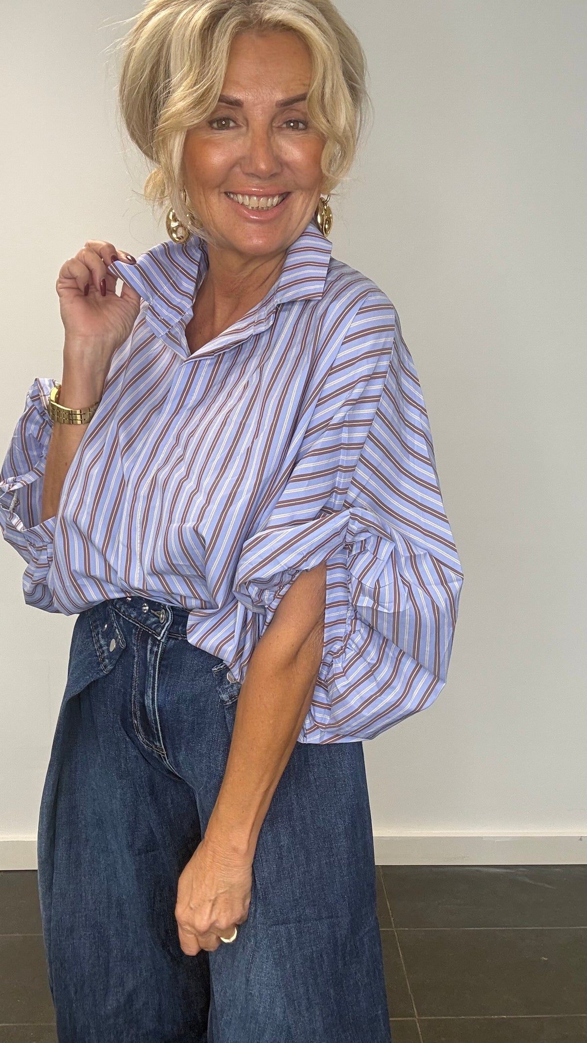 Blouse Emma Streep Blauw /camel